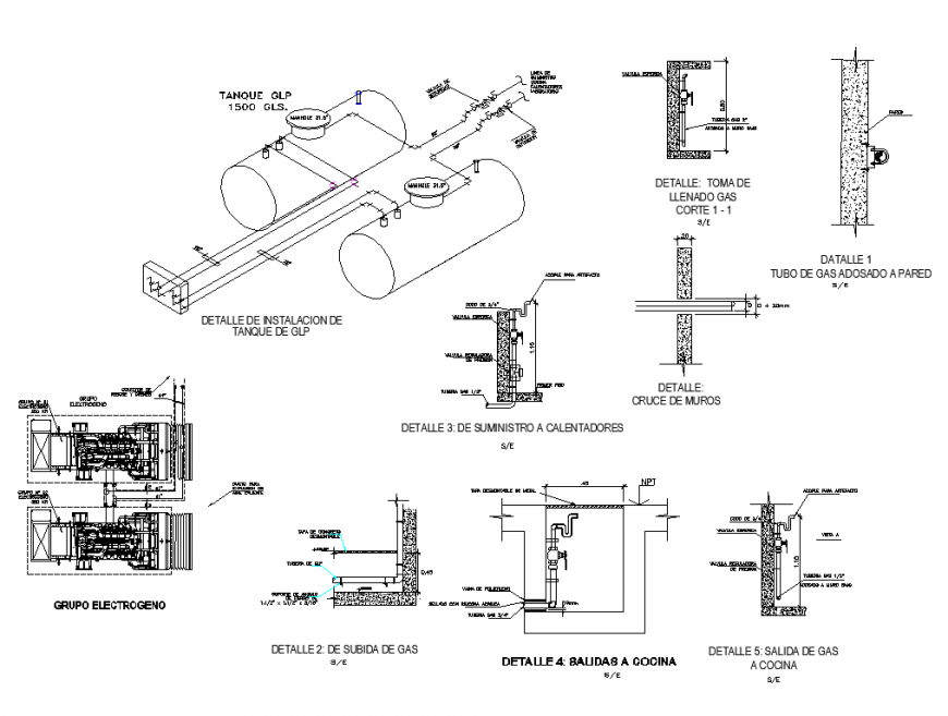 Tube detail with different connection and isometric design dwg file