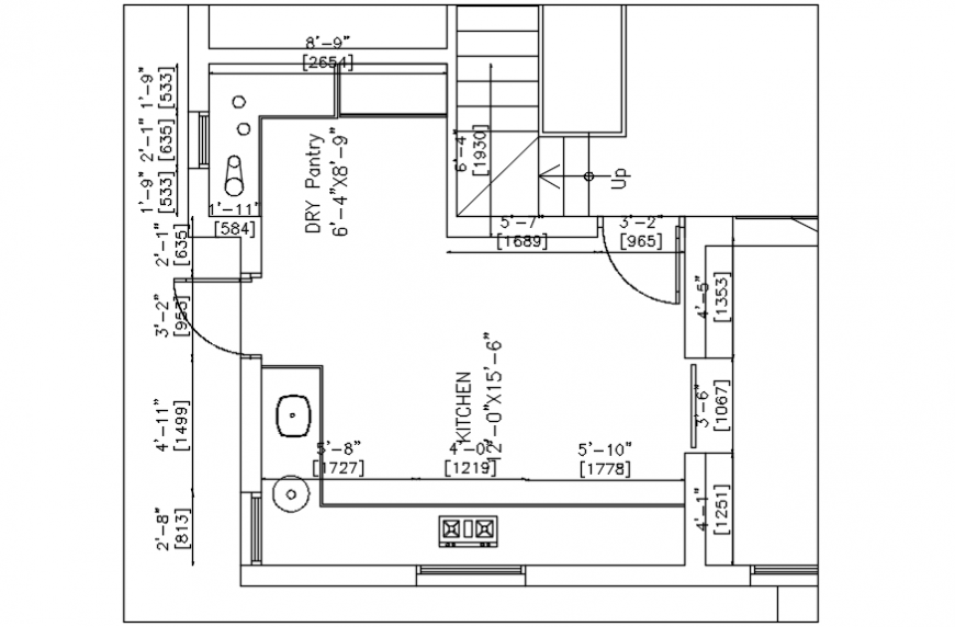 Tulip house kitchen layout plan auto-cad drawing details dwg file