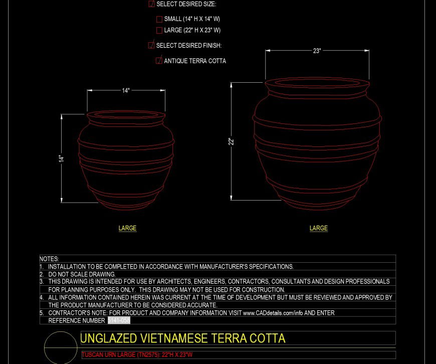 Tuscan urn large size pots in dwg file.