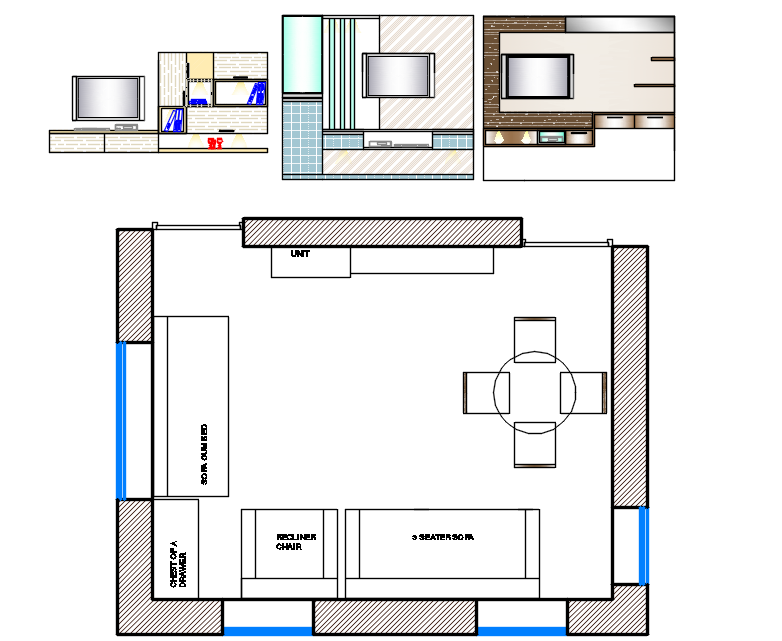 TV Unit Design with Interior Room Layout – AutoCAD DWG File