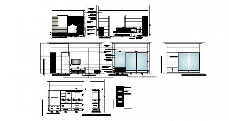 Tv cabinet, drawing room furniture and interior cad drawing details dwg file