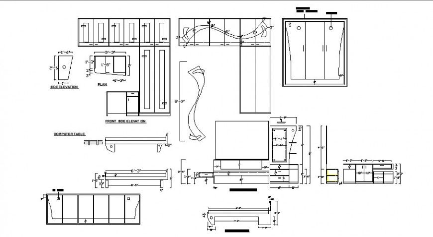Tv cabinet and drawing room furniture details cad drawing details dwg file