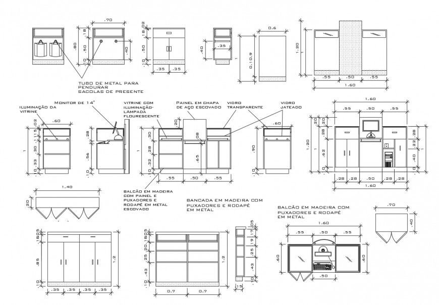 Tv cabinet elevation, section, plan and carpentry cad drawing details dwg file