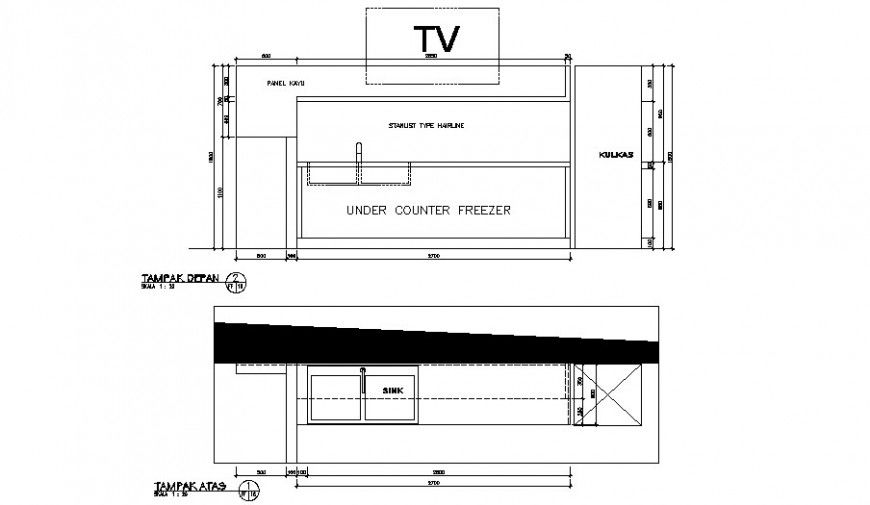 Tv paneling detail of hotel drawing in AutoCAD file.