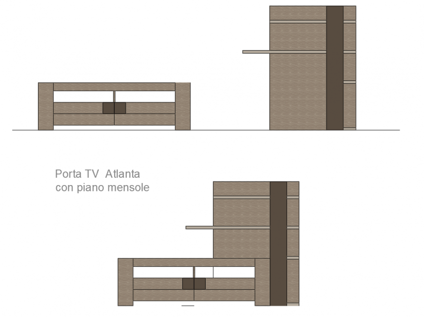 TV stand shelves wooden furniture cad drawing details dwg file