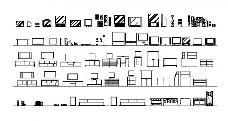 Tv units and showcase furniture blocks in autocad software
