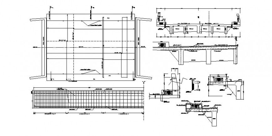 Twelve meter bridge section, plan and construction cad drawing details dwg file