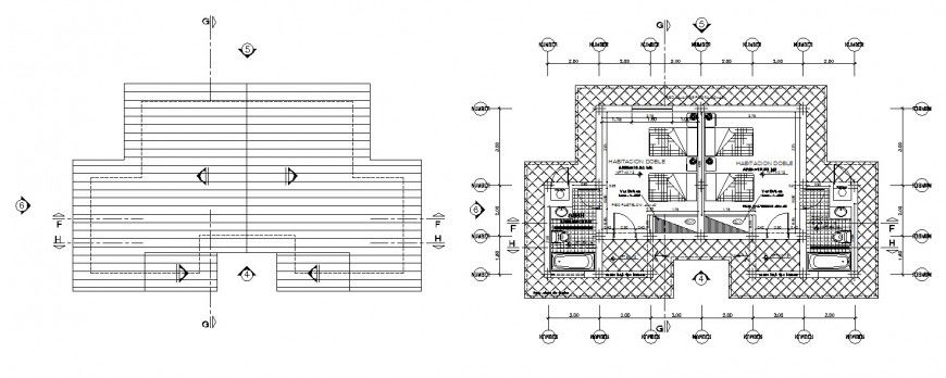 Twin bedroom layout plan and cover plan cad drawing details dwg file
