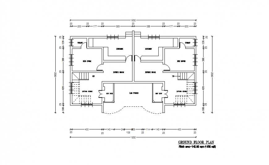 Twin ground floor house detail autocad file
