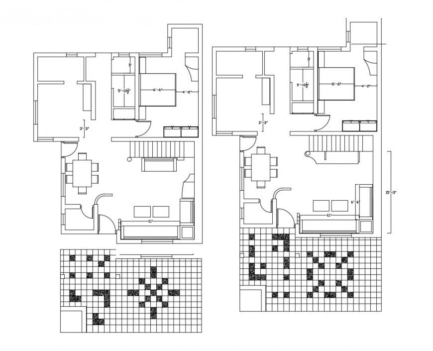 Twin house architecture layout plan with furniture cad drawing details dwg file