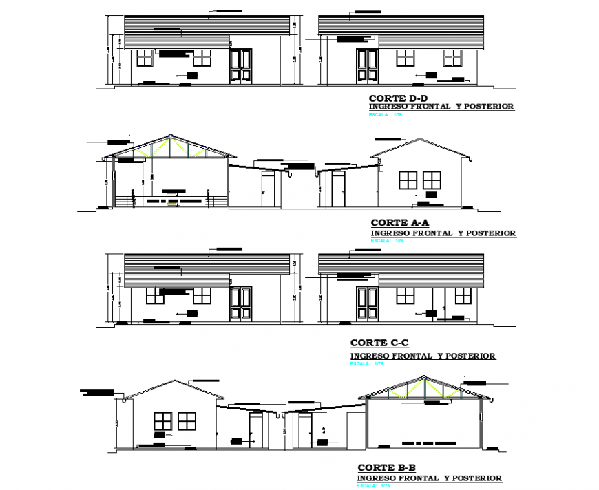 Twin house detail drawing in dwg file.