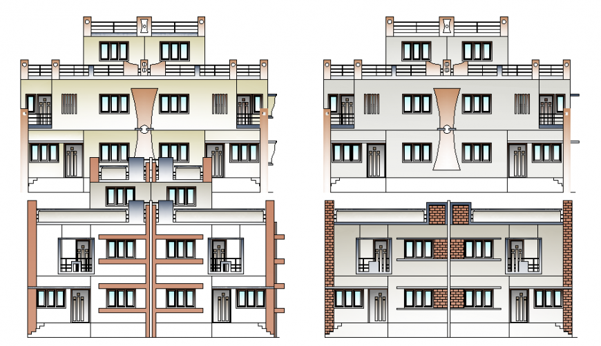 Twin house elevation drawing in dwg file.