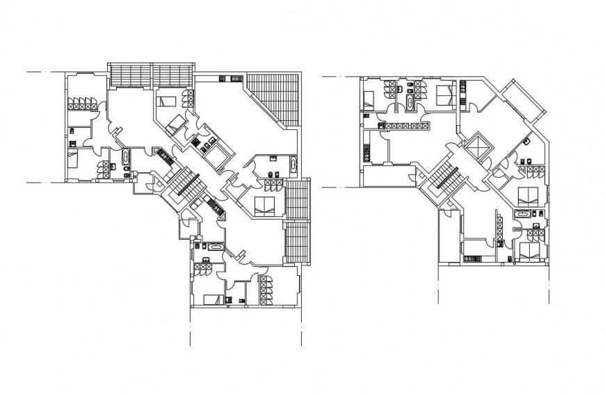 Twin house plan and sanitary installation cad drawing details dwg file