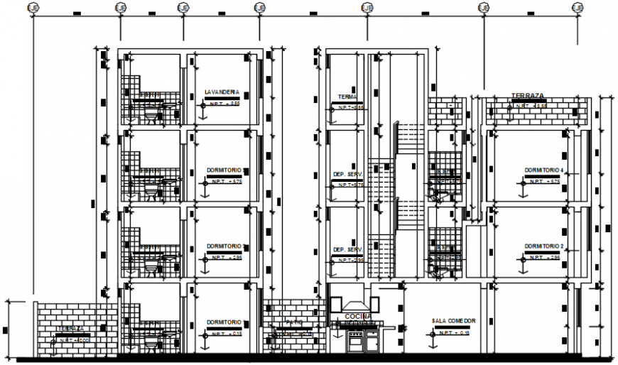 Twin residential building main section cad drawing details dwg file