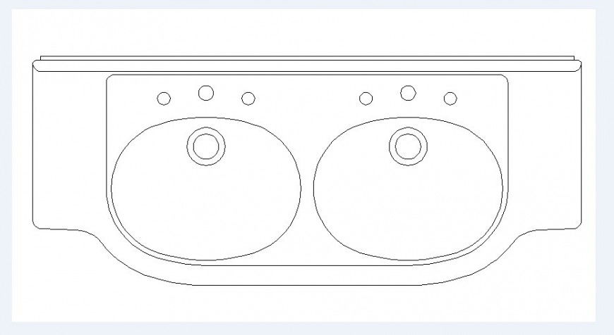 Twin sink top view elevation 2d block drawing details dwg file