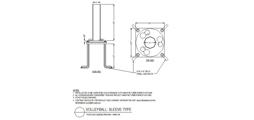 Twist lock volley-ball court plan detail dwg file