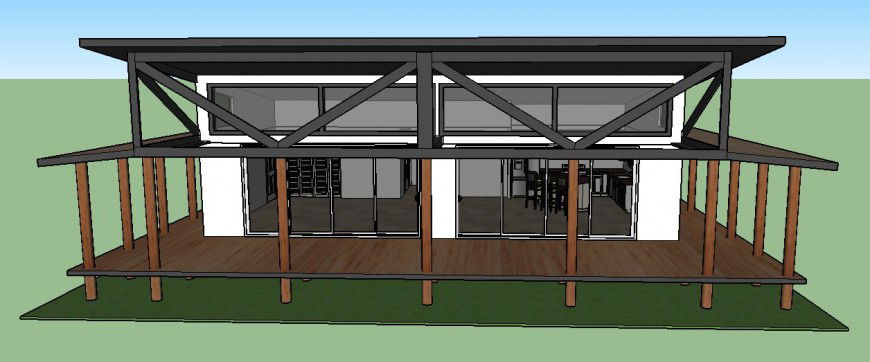 Two-bedroom cottage house 3d model cad drawing details skp file