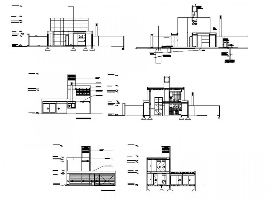 Two-bedroom house all sided constructive sectional drawing details dwg file