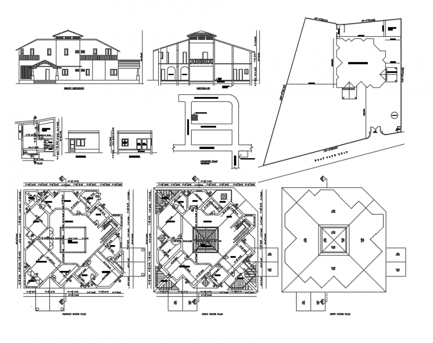 Two-flooring house elevation, section and floor plan architecture cad details dwg file