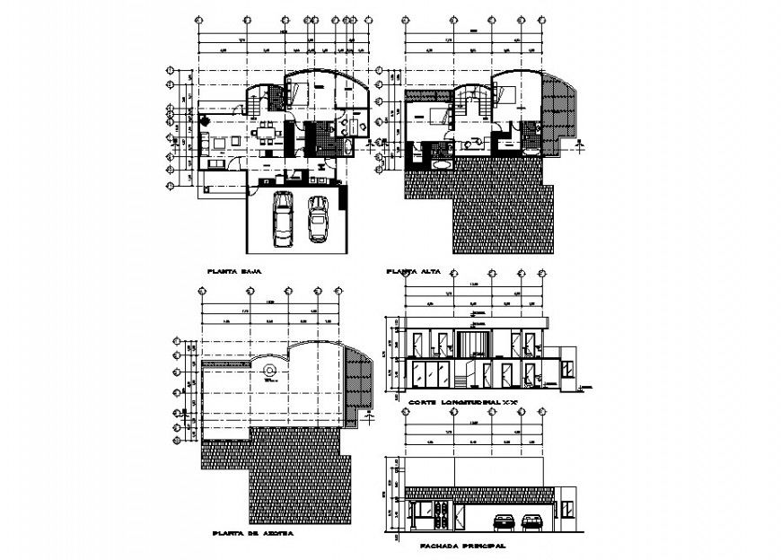 Two-flooring house section and floor plan cad drawing details dwg file