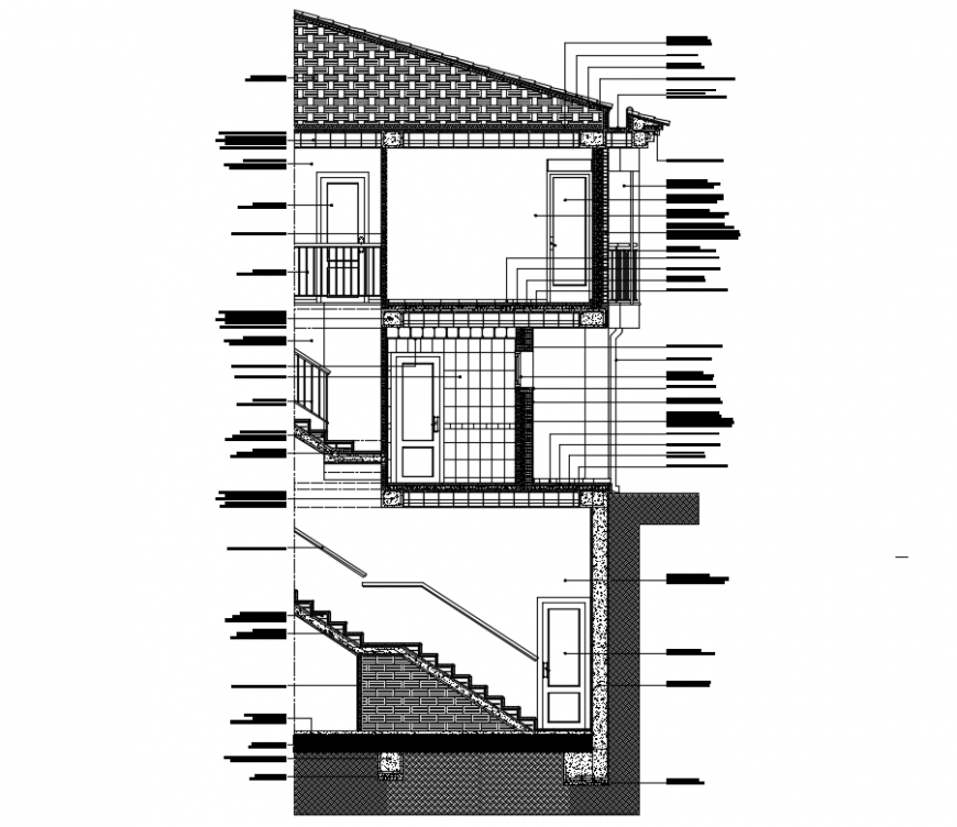 Two-level constructive and section of house cad drawing dwg file