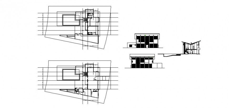Two-level house elevation, section and framing development plan cad drawing details dwg file