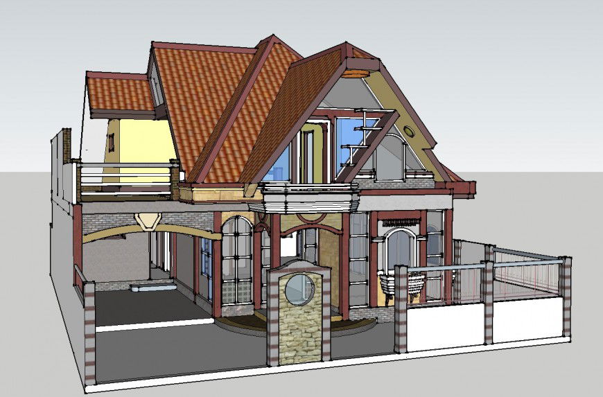 Two-level modern house 3d drawing details skp file