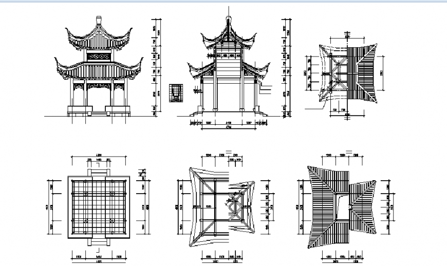Two-level religious church elevation, section and plan details dwg file