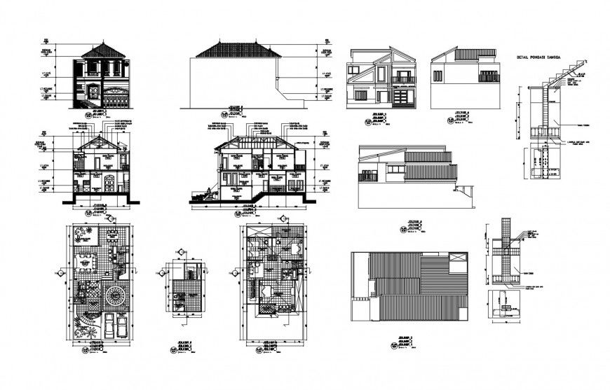 Two-level residential house detailed architecture project dwg file