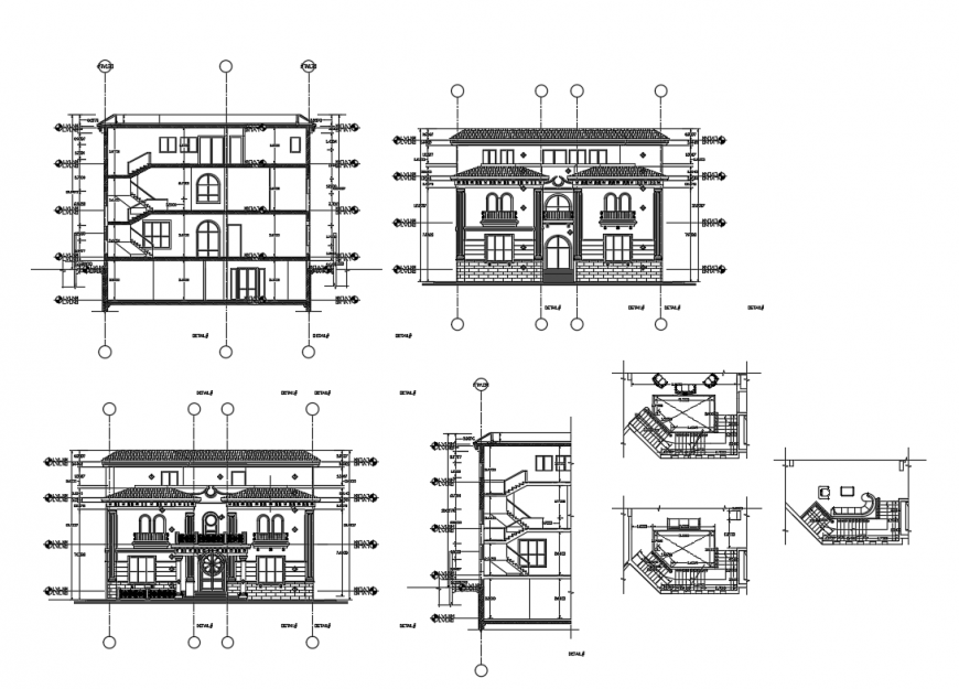 Two-level villa all sided elevation and section and auto-cad details dwg file