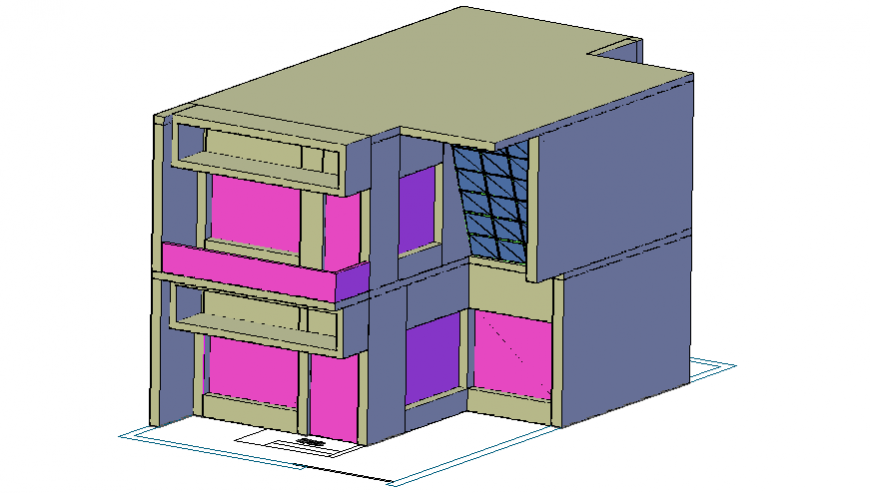 Two-story 3d modern house cad drawing details dwg file