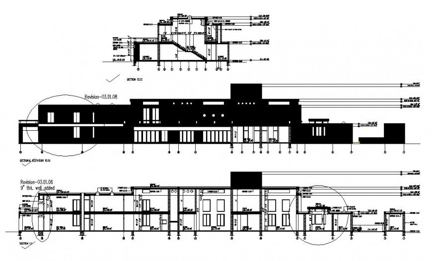 Two-story corporate office building elevation, section and auto-cad drawing details dwg file