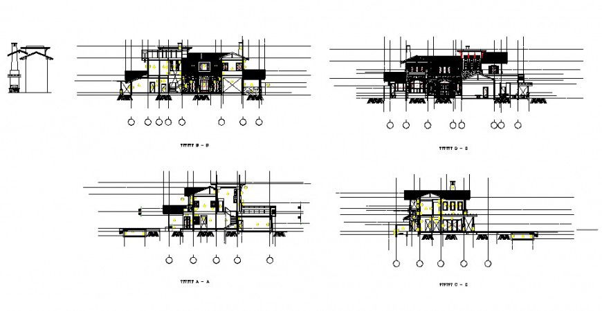 Two-story house elevation and section cad drawing details dwg file
