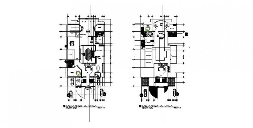 Two-story house ground and first floor plan cad drawing details dwg file