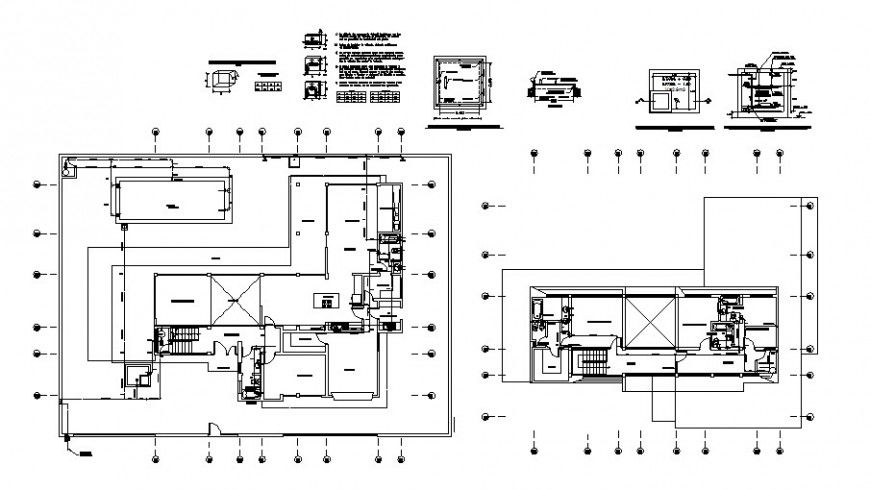 Two-story house plan and sanitary installation with water system cad drawing details dwg file