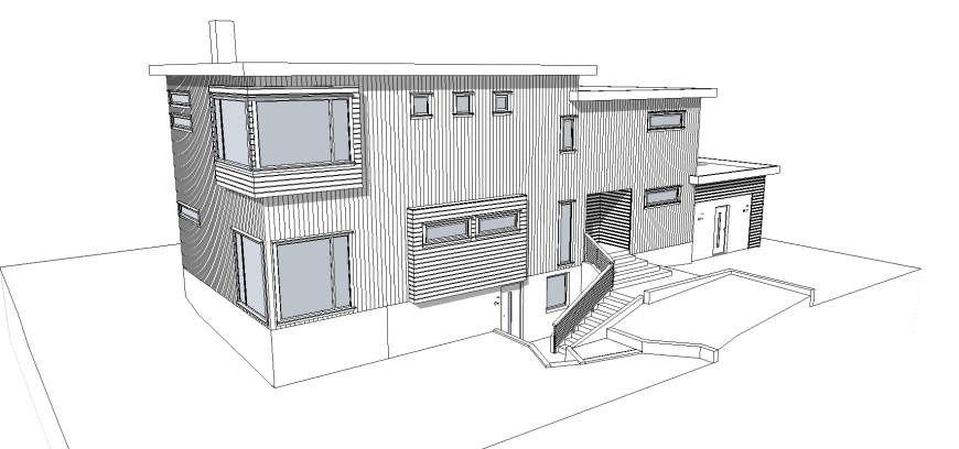 Two-story residential 3d house cad drawing details skp file
