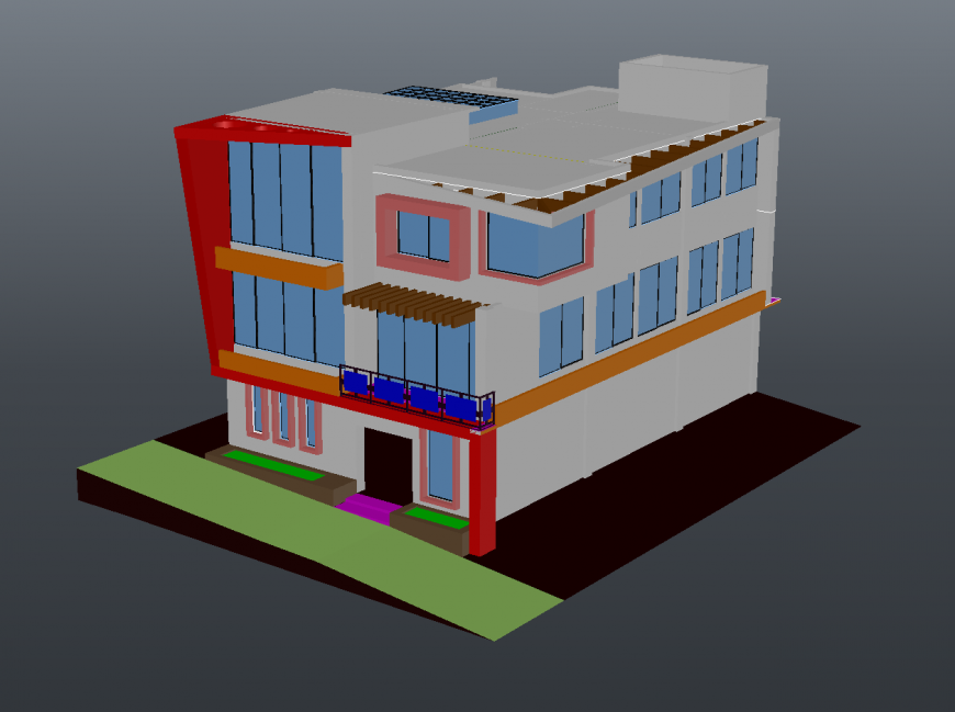 Two-story residential red house 3d model cad drawing details dwg file