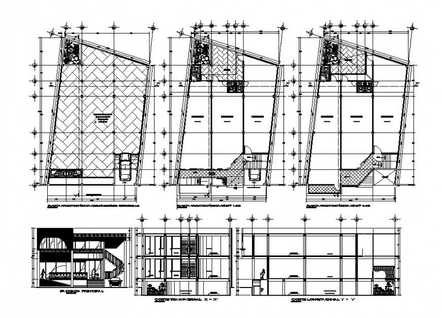 Two-story store all sided section, floor plan and auto-cad drawing details of store dwg file