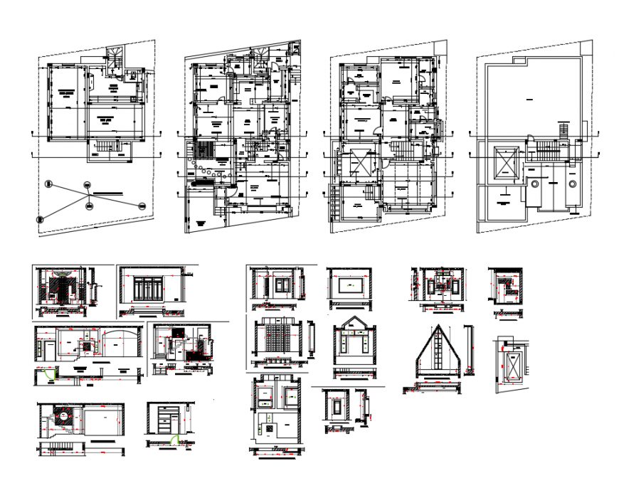 Two bedroom bungalow floor plan and wall details dwg file