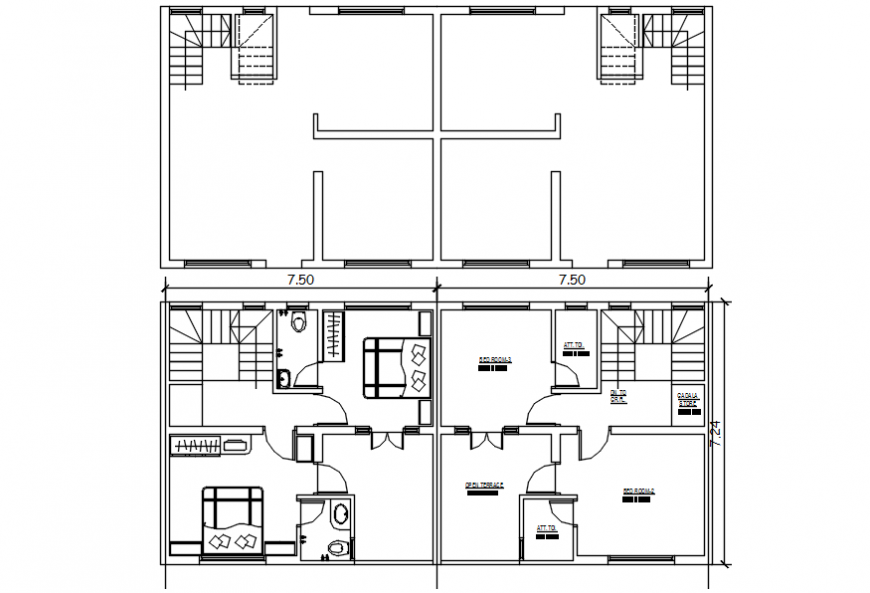 Two bedroom house layout plan and cover plan drawing details dwg file