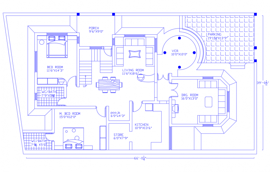 Modern Two Bedroom House Floor Plan Architecture DWG CAD File Download