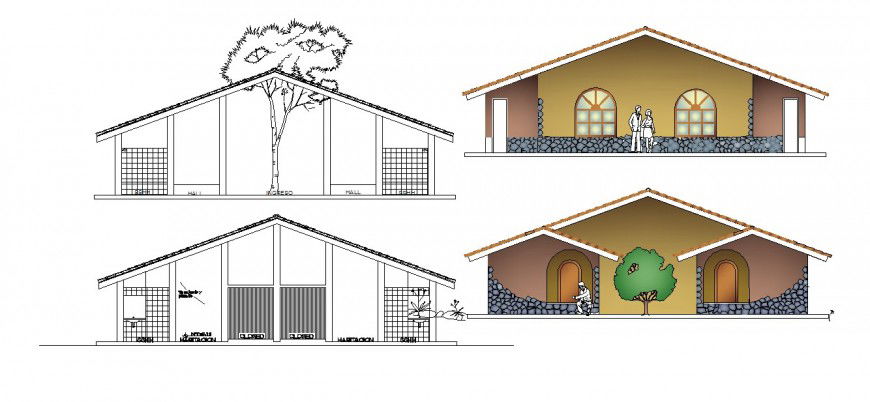 Two bedrooms elevation and section cad drawing details dwg file