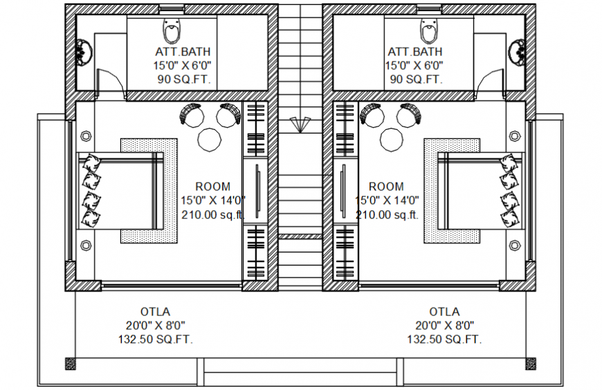 Two bedrooms layout plan with toilet and furniture drawing details dwg file