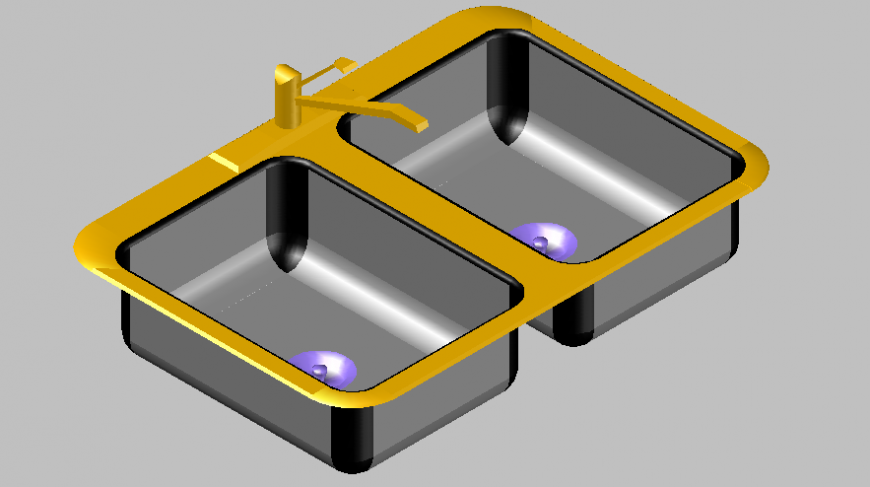 Two bowls sink detail elevation 3d model layout file