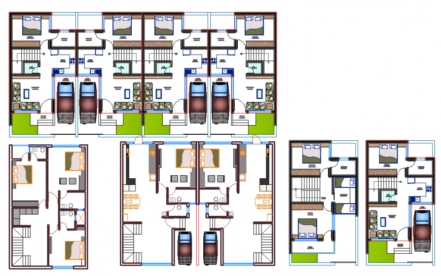Two different types of bungalow presentation plan in dwg file.