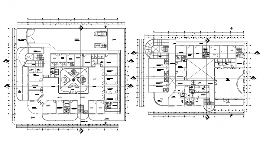 Two distribution layout plan drawing details of health center building dwg file