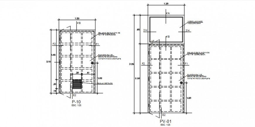 Two doors elevation blocks drawing details dwg file