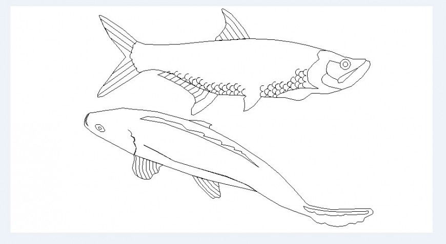 Two fishes elevation 2d block drawing details dwg file