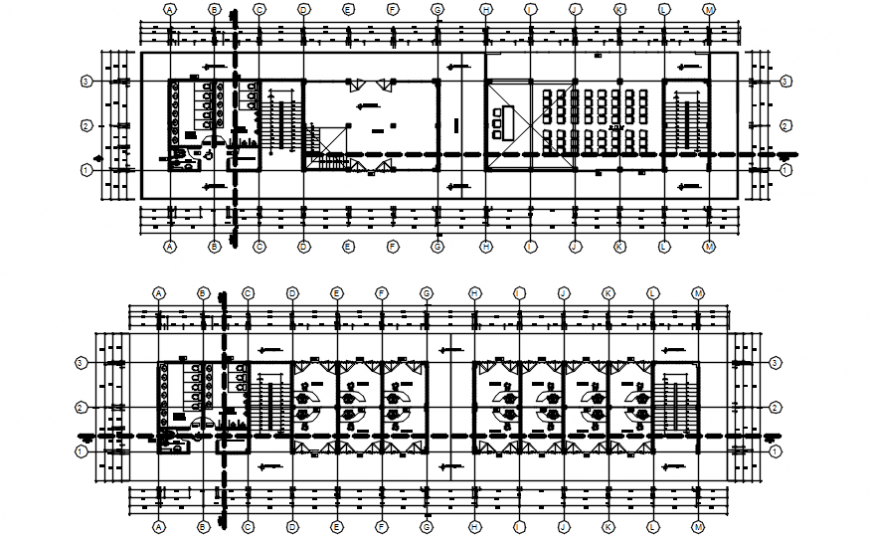 Two floor distribution layout plan details of local market dwg file