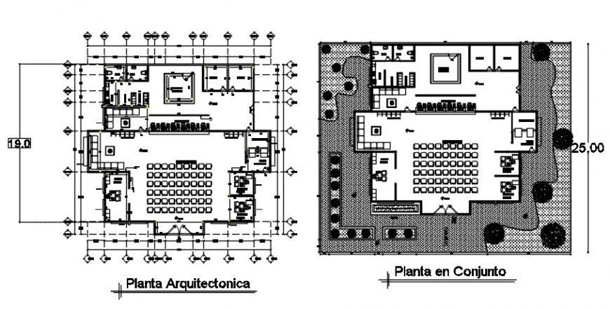 Two floor distribution plan details of bank head office building dwg file